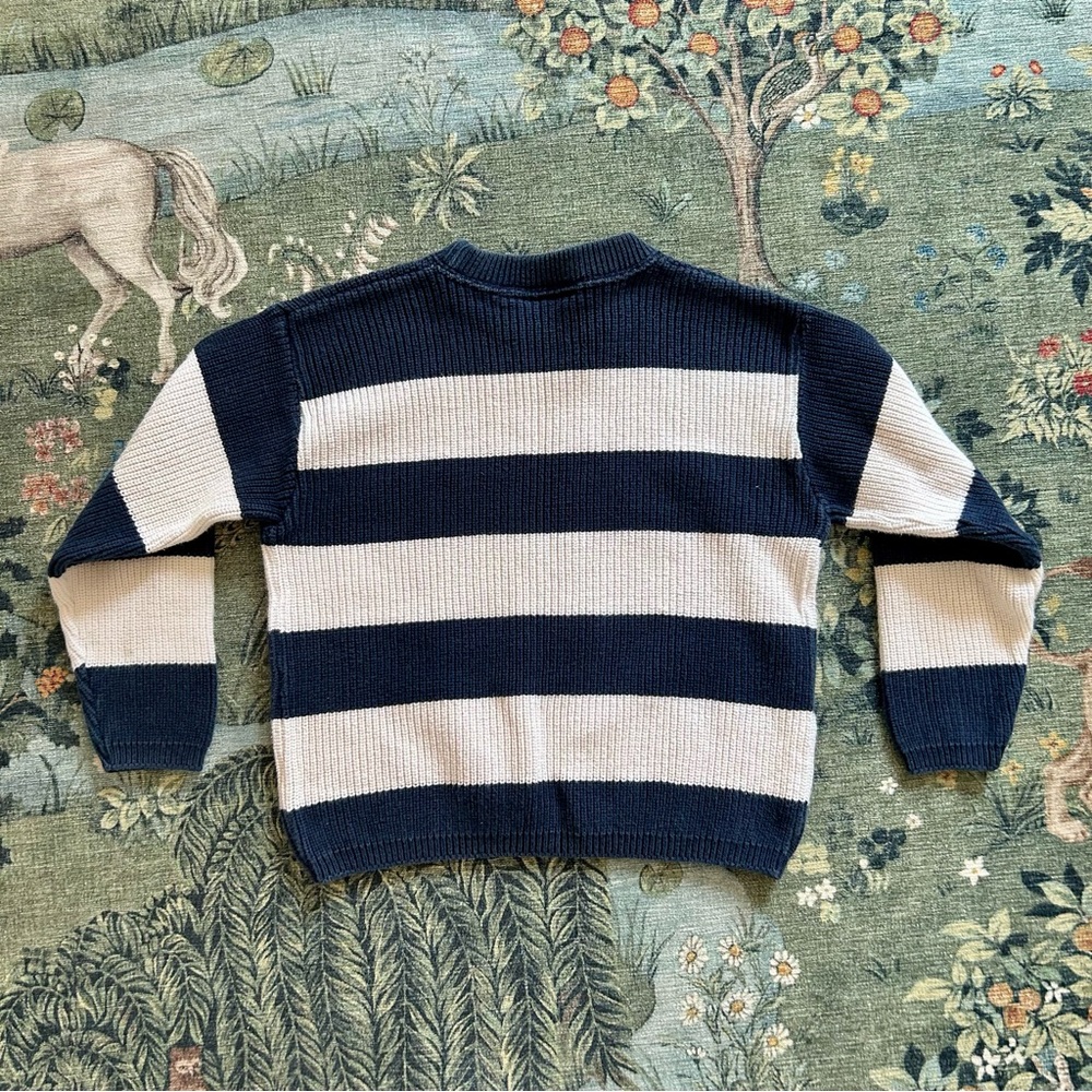 Striped Navy and White crew neck Sweater, child 6x